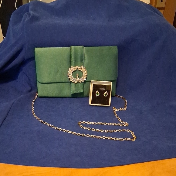 Charming Tailor Handbags - Bundle Of Green Clutch Bag/ Earrings
